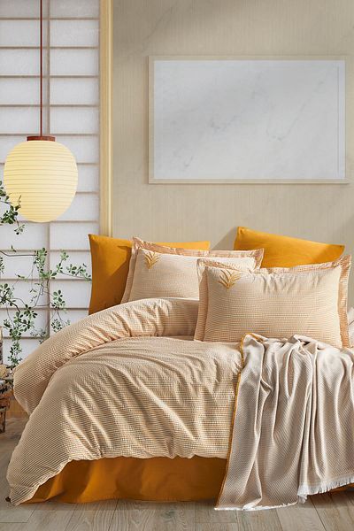 TEKSTİLDENİZİ Maribell Double Pique Duvet Cover Set - Mustard Good Geeler Istambul