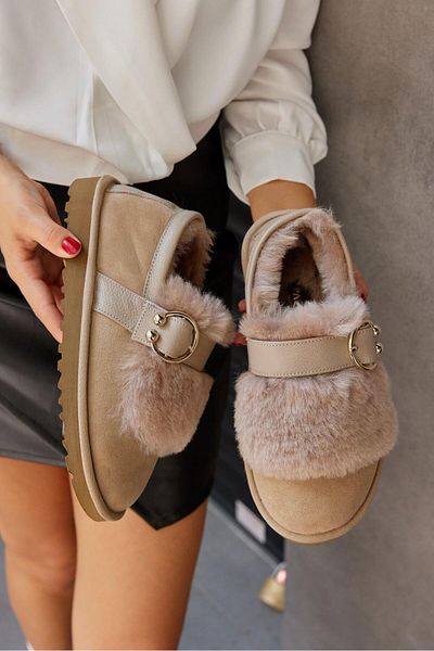 NILUFARR Γυναικείες μπότες Suffle Beige από γνήσιο δέρμα Shearling