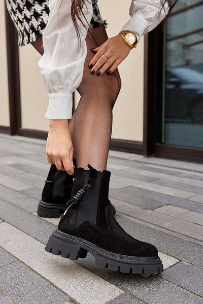 NILUFARR Γυναικείες μπότες Jolly Black Suede Γνήσιο Δερμάτινο Χοντρό Σόλα