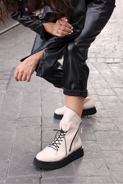 NILUFARR Γυναικείες μπότες Aurena Beige από γνήσιο δέρμα με χοντρή σόλα
