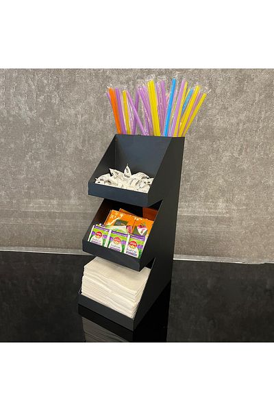 decorelax 3-етажна поставка за салфетки и органайзер за захарница с 5 отделения, черна метална сламка