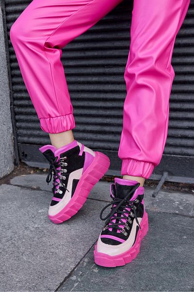 NILUFARR Candy Pink Genuine Leather Women's Sneaker Boots