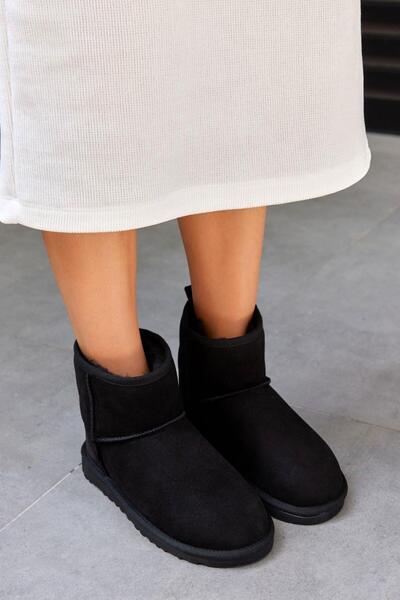 NILUFARR Hugo Siyah Süet Gerçek Kürklü Kadın Bot