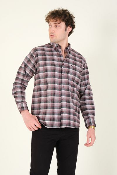 Giyim Dünyası Red Men's Plaid Patterned Winter Shirt - Single Pocket