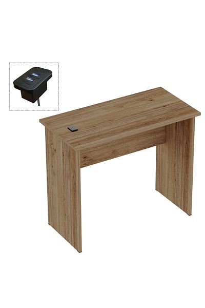 Mahmayi Modern MP1 Study Table, 90x45 with Black BS02 Desktop Socket Truffle Davos Oak