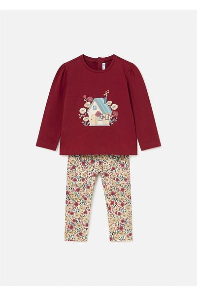 MAYORAL Red Baby Girl Printed Tights and T-Shirt Set - 2714