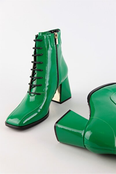 NILUFARR Kimberly Yeşil Rugan Deri Kadın Topuklu Bot