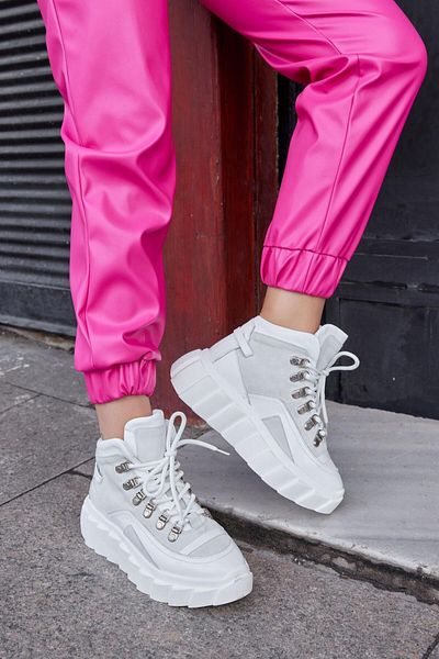 NILUFARR Cizme de damă din piele naturală Candy White
