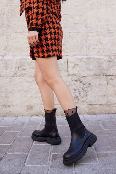 NILUFARR Γυναικείες μπότες Rose Black από γνήσιο δέρμα