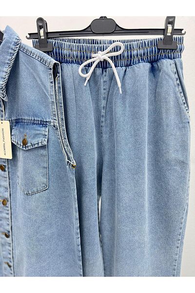 ALLMİRA FASHION Snow Blue Hijab Double Set - Denim Vest and Trousers
