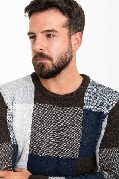 Mcr Частково облягаючий светр з вовняної трикотажної тканини з велосипедним коміром для чоловіків, кавовий колір - 11462.23K