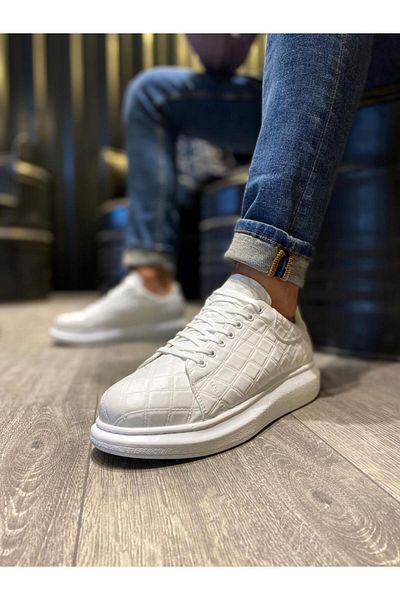 onlinebutik Knack 044 Καπιτονέ Λευκή Ψηλή Σόλα Casual Παπούτσια