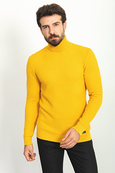 Mcr Textured Slim Fit Full Turtleneck Men's Sweater Yellow - 11338.20K