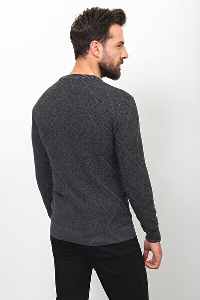 Mcr Смугастий Slim Fit велосипедний комір вовняний чоловічий светр антрацит - 11413.22K