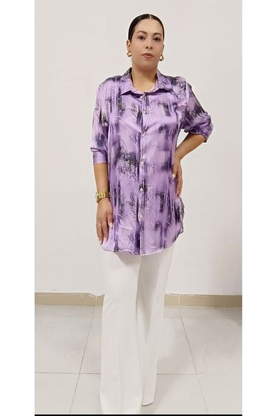 AKŞEN GİYİM Cămașă de mamă lată, din bumbac, satinat, mărime mare, mâneci manșete, lungime 75 cm