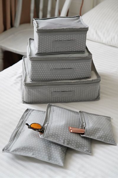 Serstil 6-Piece Suitcase Organizer Suitcase Organizer Set Travel Bag Gray Polka Dot