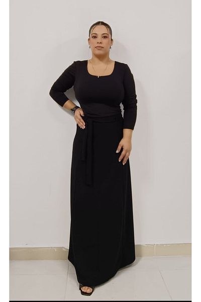 AKŞEN GİYİM Large Size Transverse Lycra Scuba Crepe Fabric 8 Piece Waist Belted Hijab Skirt
