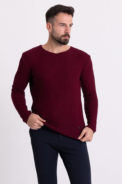 Mcr Lase Slim Fit Crew Neck Long Sleeve Men's Knitwear Sweater Claret Red - 11348.20K