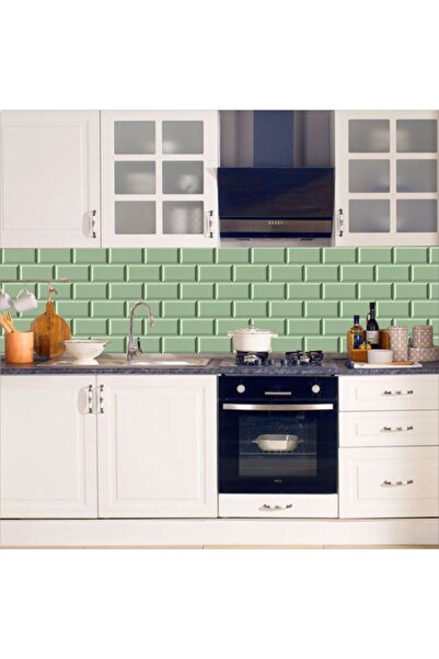 Bigaimaj Mutfak Tezgah Arası Folyo Mint Yeşil Fayans Taş Desen Kendinden Yapışkanlı 60cmx100cm