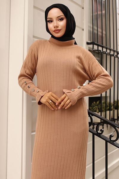 benguen 23009 Μοντέλο Πλεκτό Φόρεμα Mink Ruffle