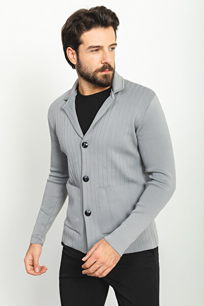 Mcr Смугаста сумка Slim Fit Вовняна чоловіча трикотажна куртка Антрацит - 11230.22K