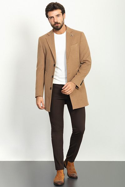 Mcr Straight Slim Fit Mono Collar Classic Wool Men's Coat Stone - 21208.20K