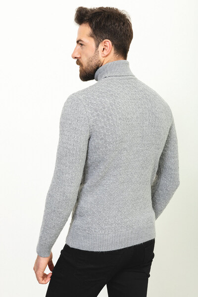 Mcr Смугастий Slim Fit чоловічий светр з повним коміром з вовни, світло-сірий - 11400.22K