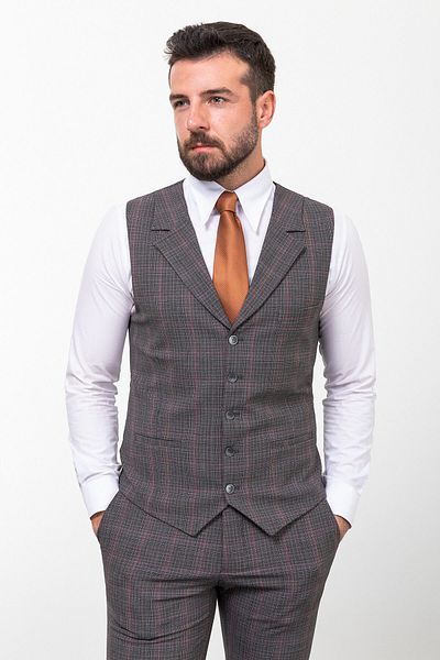 Mcr Plaid Slim Fit Vest Pantoloon Suit Black - 10926.23K