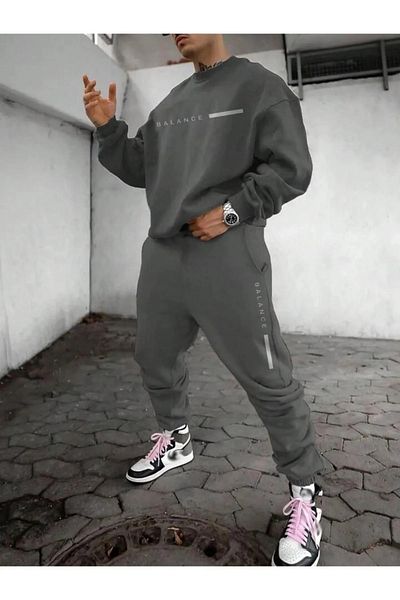 Altamira Σετ ανδρικής φόρμας Smoke Grey Balance με στάμπα Oversize Crew Neck