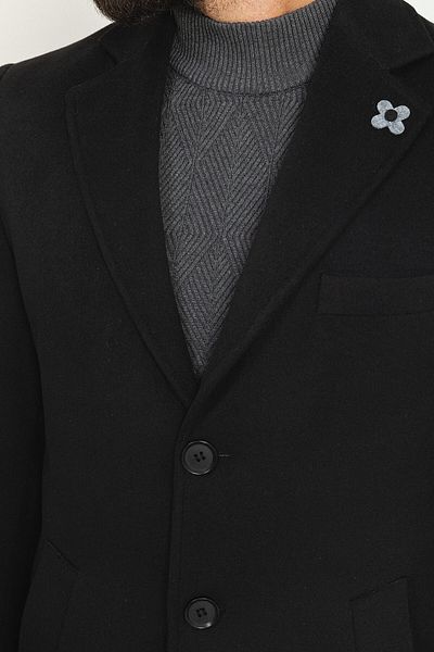 Mcr Straight Slim Fit Mono Collar Classic Wool Men's Coat Black - 21208.20K
