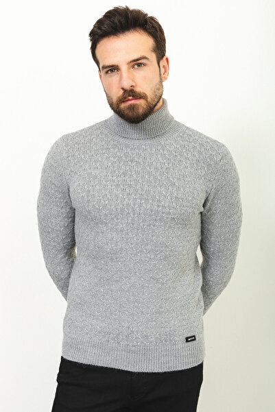 Mcr Смугастий Slim Fit чоловічий светр з повним коміром з вовни, світло-сірий - 11400.22K