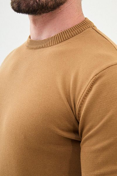 Mcr Plain Slim Fit Men's Crew Neck Sweater Camel - 11355.21K