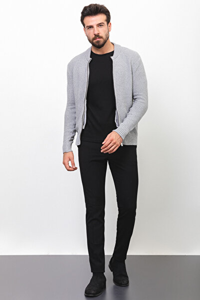 Mcr Patterned Slim Fit Judge Collar Men's Cardigan Light Gray - 11233.22K