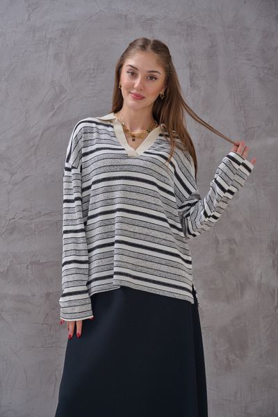 SHUGAA Pulover de zi cu dungi cu guler POLO FEMEI