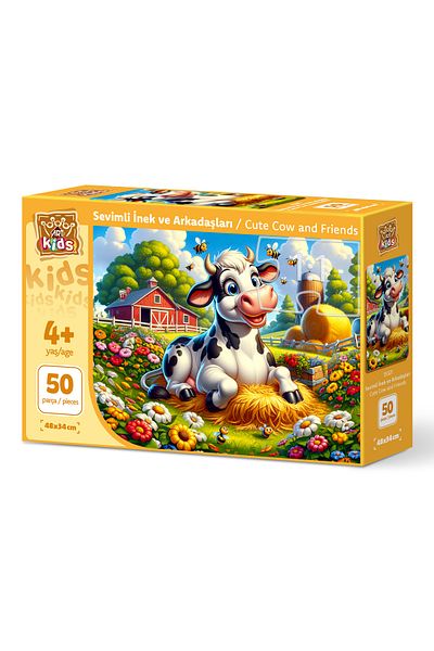 Art Puzzle Cute Cow and Friend Puzzle for Kids - 50 Pieces
