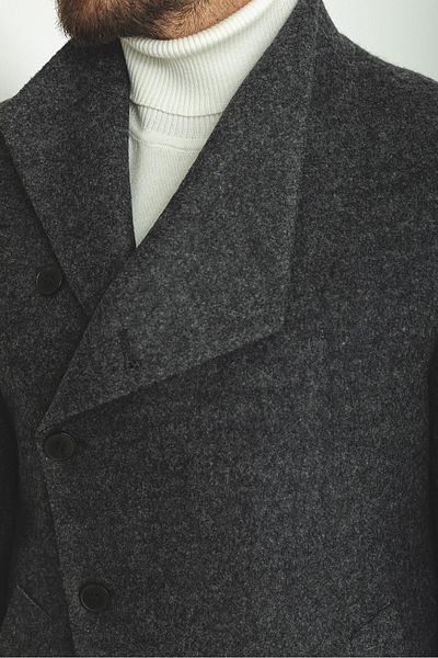Mcr Straight Slim Fit Shawl Collar Wool Men's Coat Anthracite - 21267.22K