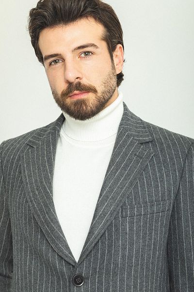 Mcr Striped Slim Fit Mono Collar Wool Men's Coat Anthracite - 21263.22K