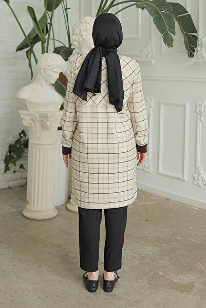 Armine Trend Half Zip Sleeves Ribbed Tunic Beige 24Kt416