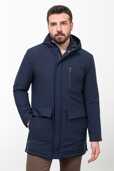 Mcr Ανδρικό παλτό με ίσια λεπτή εφαρμογή, τσέπη και κουκούλα, μπλε ναυτικό - 21276.23K