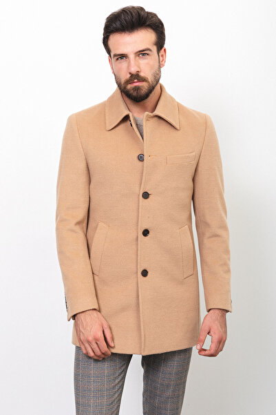 Mcr Düz Slim Fit Gömlek Yaka Klasik Yün Erkek Kaban Kamel - 21254.22K