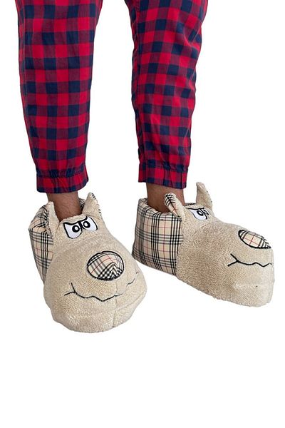 Liger Μπεζ καρό ανδρικές παντόφλες Home Booties