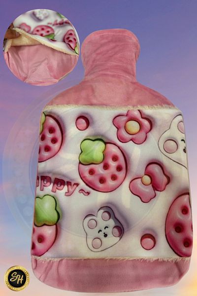 Snow Homs Pink- Figured Removable Hot Water Bag with Velvet Cover 2 Liters