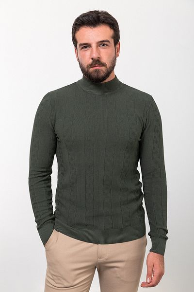 Mcr Patterned Slim Fit Half Turtleneck Wool Men's Knitwear Sweater Khaki - 11455.23K