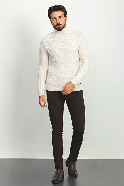 Mcr Ανδρικό πουλόβερ με σχέδια Slim Fit Full Turtleneck Wool Light Beige - 11398.22K