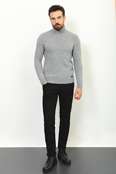 Mcr Смугастий Slim Fit чоловічий светр з повним коміром з вовни, світло-сірий - 11400.22K