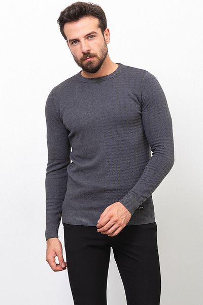 Mcr Patterned Slim Fit Crew Neck Men's Sweater Anthracite - 11377.22K