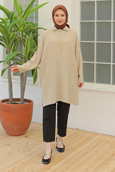 Armine TREND Gömlek Yaka Düğmeli Tunik Taş 24YT442