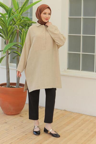 Armine TREND Gömlek Yaka Düğmeli Tunik Taş 24YT442