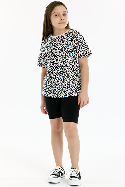 Kyron 100% Cotton Leopard Patterned Girl's T-shirt - Ecru