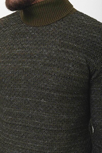 Mcr Смугастий Slim Fit чоловічий светр з повним коміром з вовни, хакі - 11408.22K